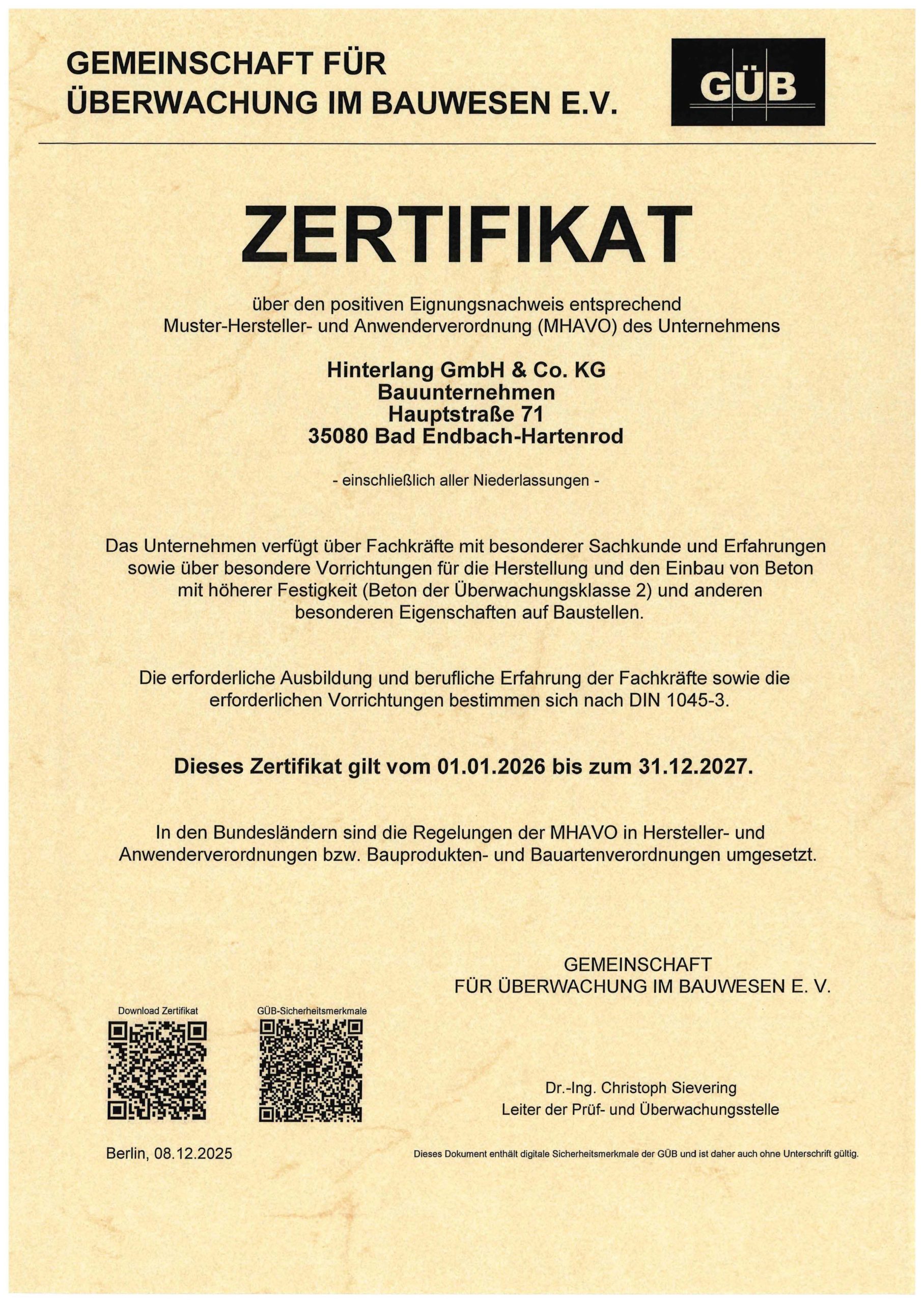 MHAVO-Zertifikat
